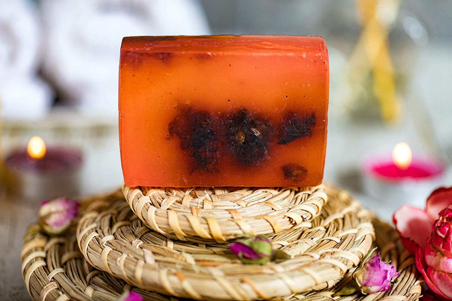 Rose Oil Soap - Enriched with Rose Essential Oil & Rose Petals - 100% Handmade, PH Balanced, Moisturizing Natural Glycerin Soap - Great for Sensitive