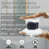 Paksa African Black Soap Bar With Carbon, Pure and Natural Acne Treatment -  Shea Butter, Coconut Oil and Charcoal, 5.2oz