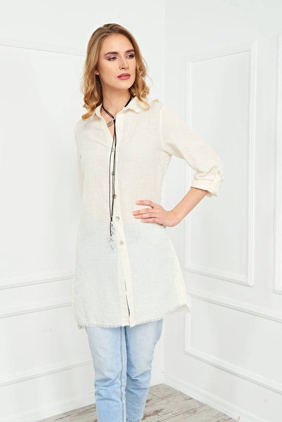 Eco-Friendly Women's Hemp Fabric, Long Buttoned Shirt