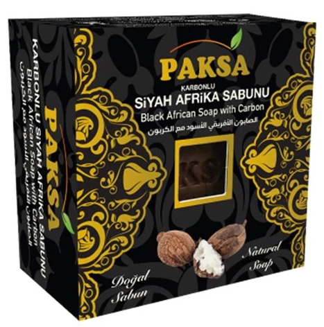 Paksa African Black Soap Bar With Carbon, Pure and Natural Acne Treatment -  Shea Butter, Coconut Oil and Charcoal, 5.2oz